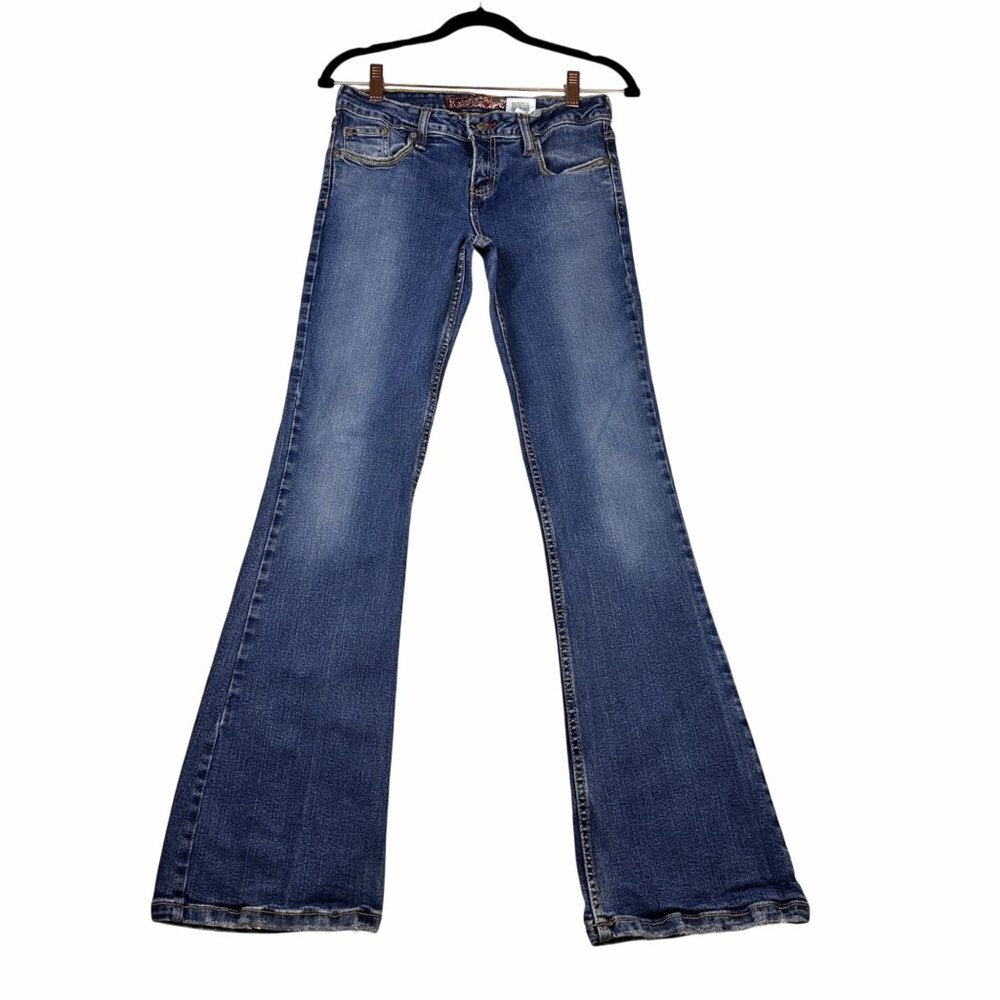 VTG. Mudd Womens Flare Leg Blue Denim Size 5 Jeans 90s Western Boho Style Y2k